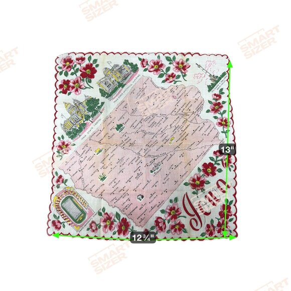 Vtg Retro Ladies Hankie Handkerchief Scalloped Edge Hibiscus Iowa State Map READ - Picture 5 of 10
